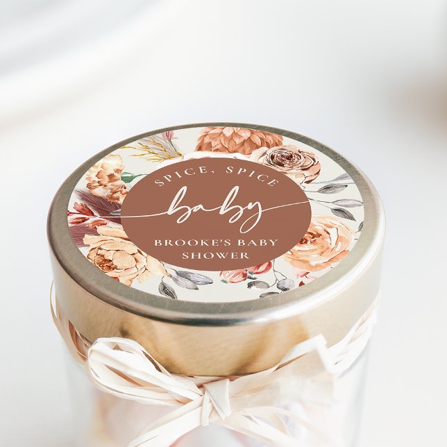 Fall Pumpkin "Spice Spice Baby" Baby Shower Classic Round Sticker (Creator Uploaded)