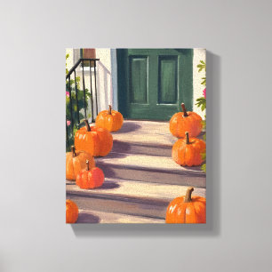 Fall Pumpkin Stoop   Autumn Thanksgiving Painted Canvas Print