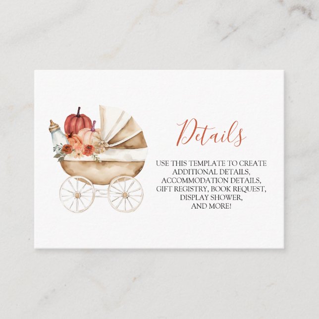 Fall Pumpkin Stroller Floral Baby Shower Detail Enclosure Card (Front)
