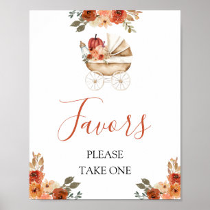 Fall Pumpkin Stroller Floral Baby Shower Favours Poster
