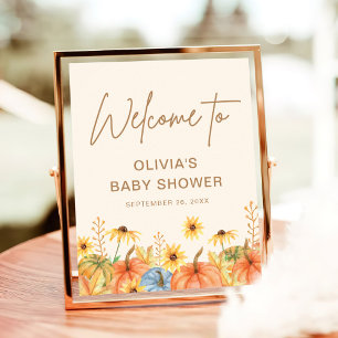 Fall Pumpkin Sunflower Baby Shower welcome sign