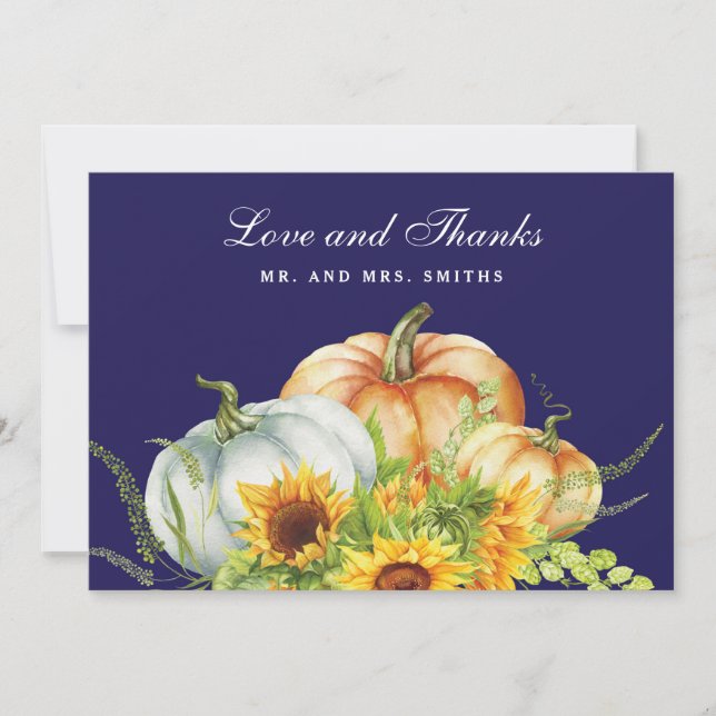 Fall Pumpkin Sunflower Wedding Thank You card (Front)