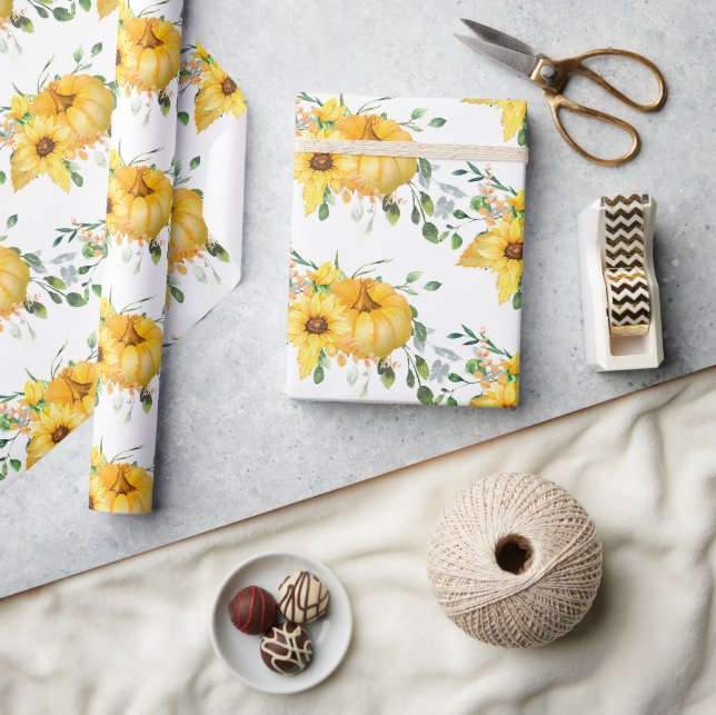 Fall pumpkin, sunflowers, and greenery  wrapping paper (Crafts)
