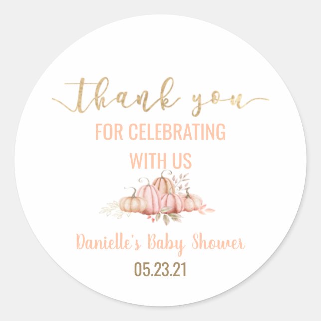 Fall Pumpkin Thank You Baby Shower Favour Sticker (Front)
