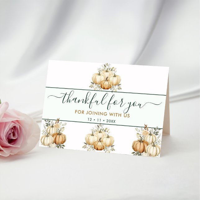 Fall Pumpkin Thankful For You Thanksgiving Party Thank You Card (Creator Uploaded)