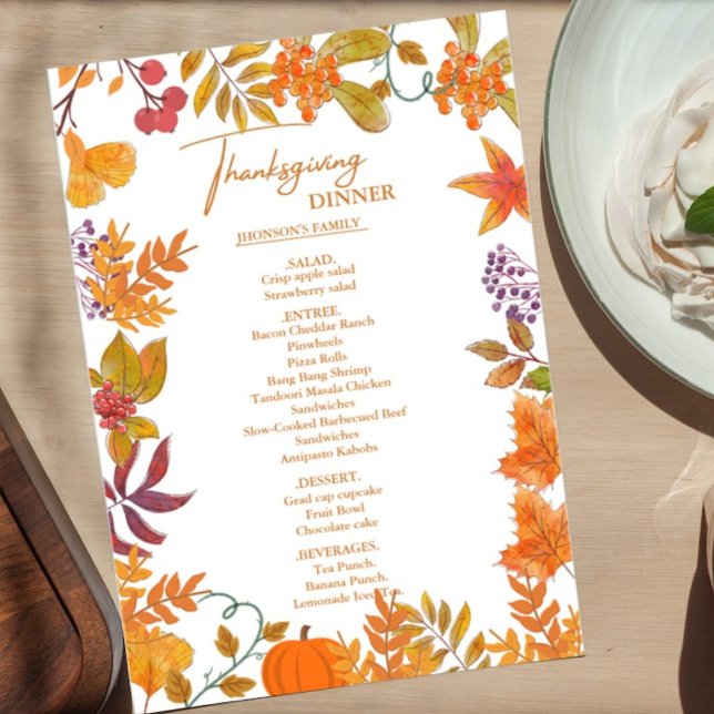 Fall Pumpkin Thanksgiving Dinner Menu (Creator Uploaded)