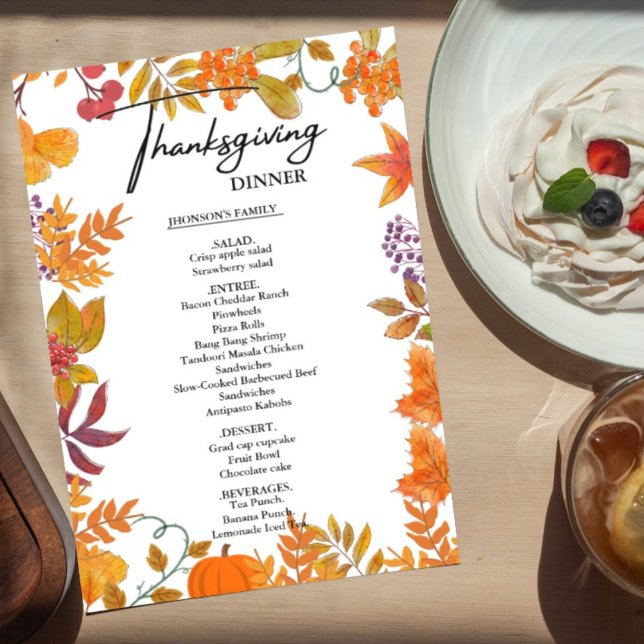Fall Pumpkin Thanksgiving Dinner Menu (Creator Uploaded)