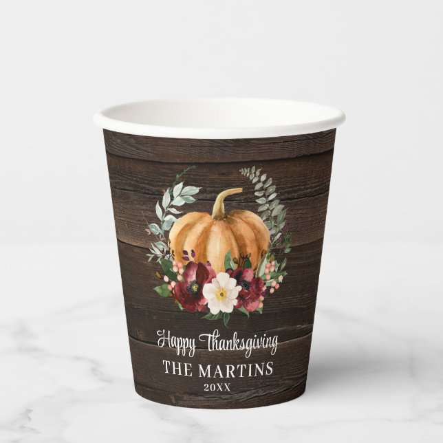 Fall Pumpkin Thanksgiving Paper Cups (Front)