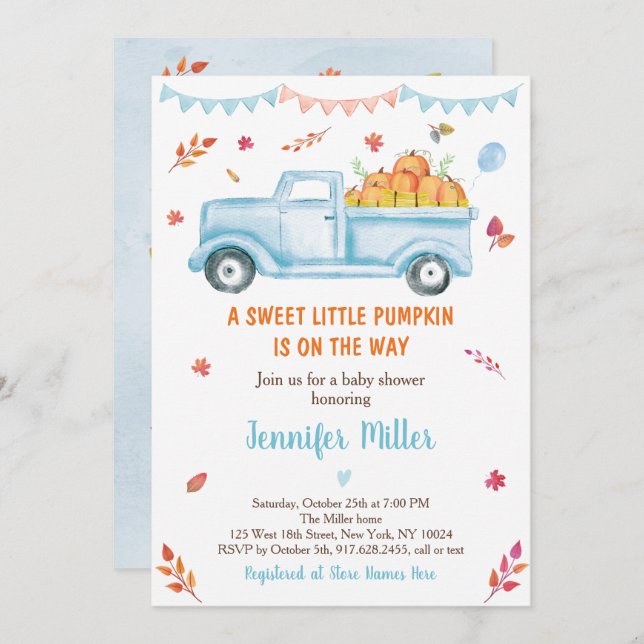 Fall Pumpkin Truck Baby Shower Invitation (Front/Back)