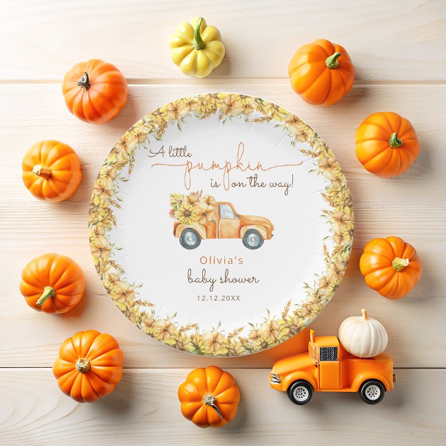 Fall Pumpkin Truck Baby Shower Paper Plate (Creator Uploaded)