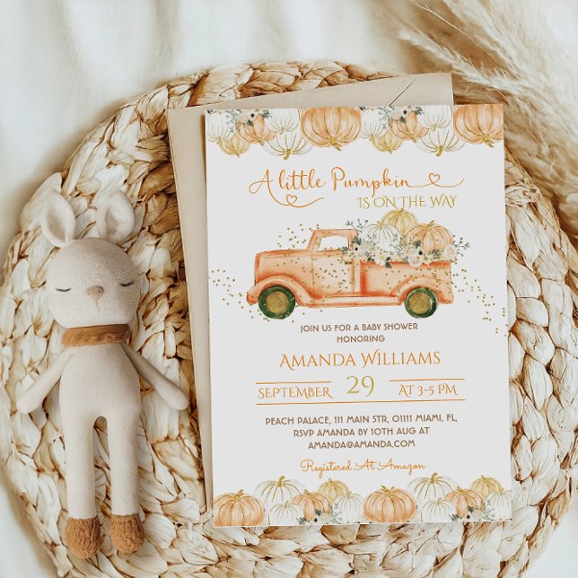 Fall Pumpkin Truck Orange Baby Shower Invitation (Creator Uploaded)