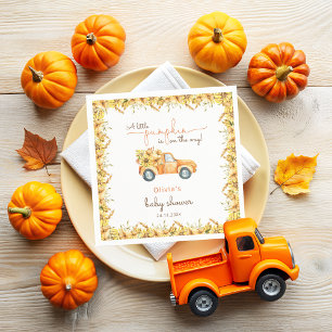 Fall Pumpkin Truck   Sunflowers Baby Shower Napkin