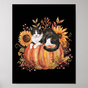 Fall Pumpkin Tuxedo Cat Sunflower Thanksgiving Sok Poster