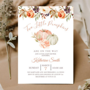 Fall Pumpkin Two Little Pumpkin Baby Shower Invitation