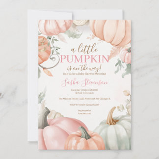 Fall pumpkin watercolor baby shower invitation