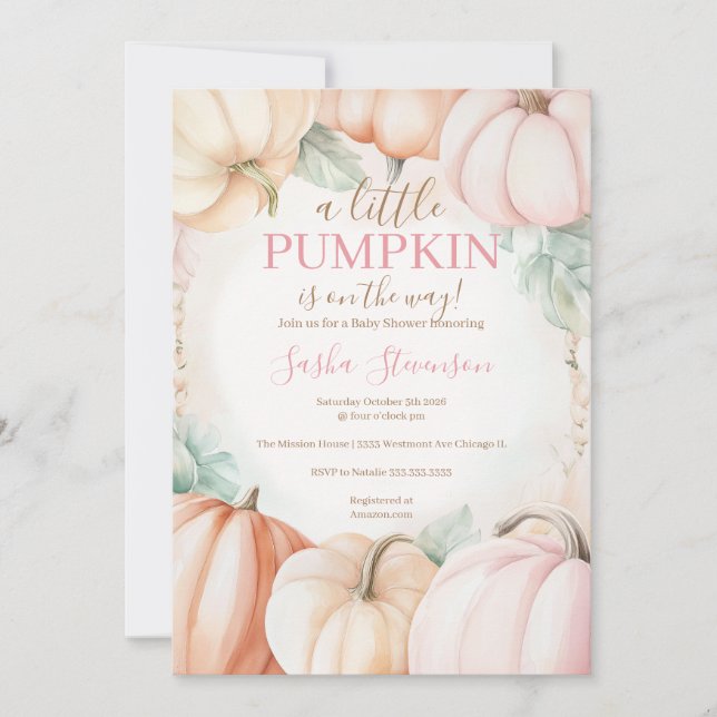 Fall pumpkin watercolor baby shower  invitation (Front)