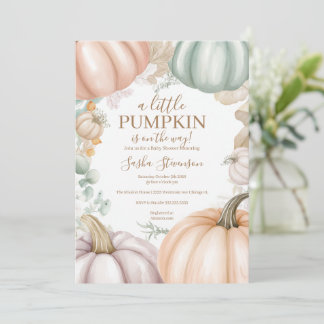 Fall pumpkin watercolor baby shower invitation