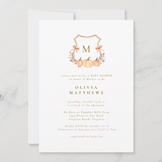Fall Pumpkin Watercolor Coquette Bows Baby Shower  Invitation (Front)