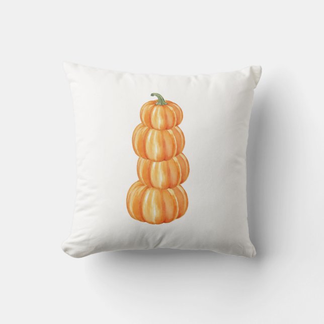 Fall Pumpkin Watercolor Farmhouse Decorative Cushion (Front)
