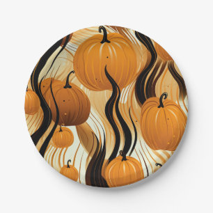 Fall Pumpkin Watercolor Pattern Paper Plate