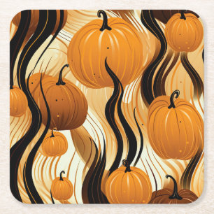 Fall Pumpkin Watercolor Pattern Square Paper Coaster