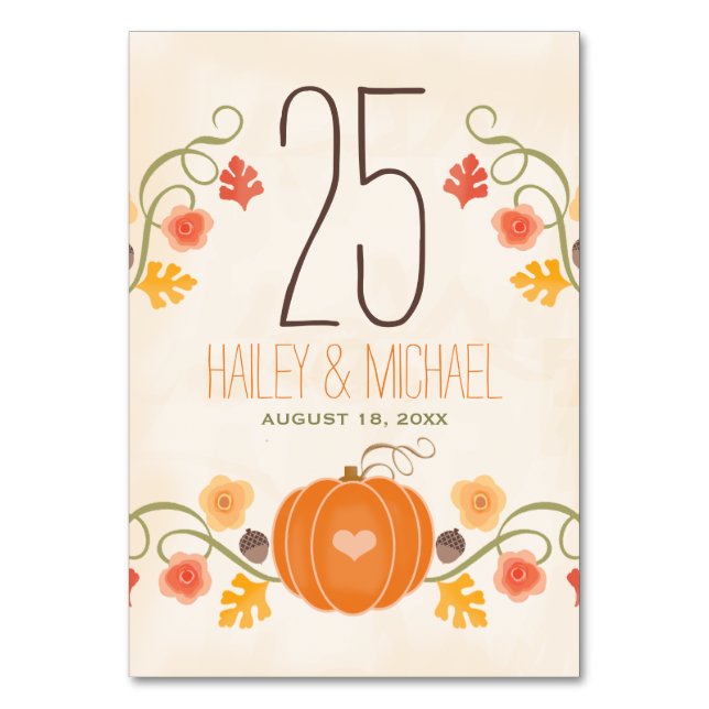 Fall Pumpkin Wedding Table Number Cards (Front)
