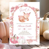 Fall Pumpkin White and Pink Fox Girl Baby Shower 