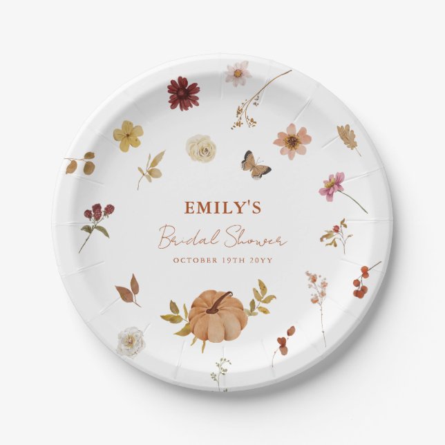 Fall Pumpkin Wildflower Bridal Shower Paper Plate (Front)