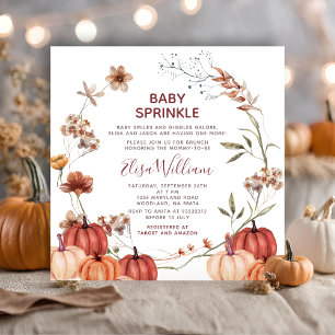Fall Pumpkin Wildflowers Watercolor Baby Sprinkle Invitation