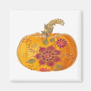 Fall Pumpkin With Flowers Magnet