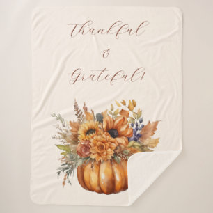 Fall Pumpkin with Flowers-Thankful and Grateful- Sherpa Blanket