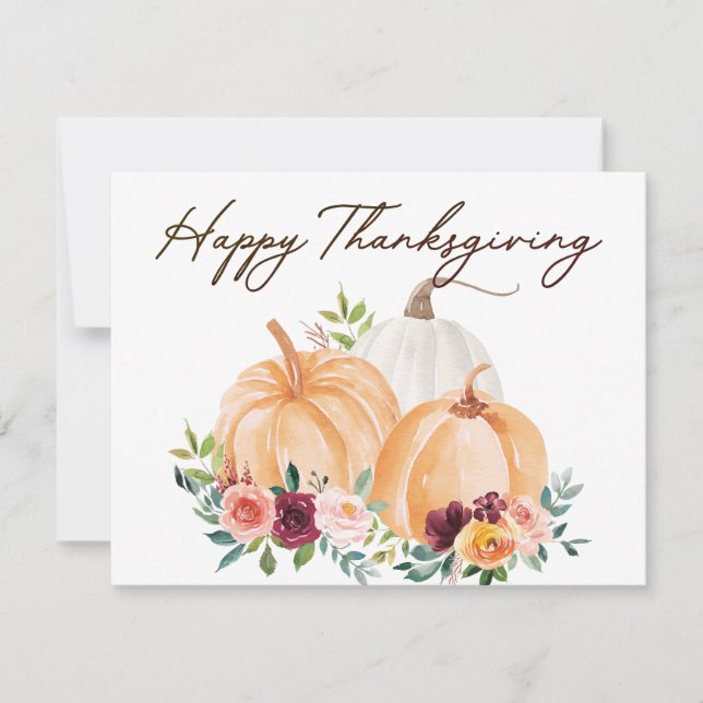 Fall Pumpkins and Boho Flowers Flat Greeting Card (Front)
