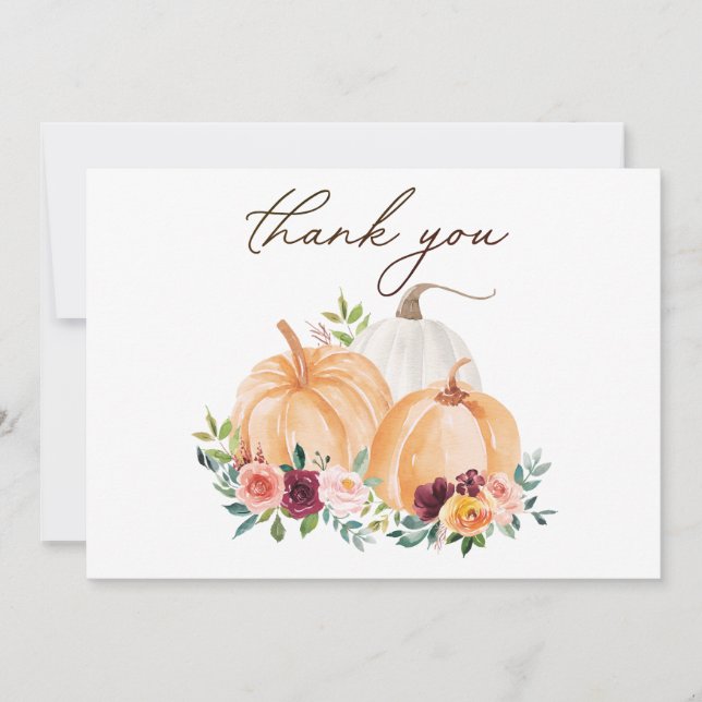 Fall Pumpkins and Boho Flowers Thank you Card (Front)