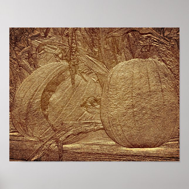 Fall Pumpkins And Cornstalks Sculpted Effect Poster (Front)