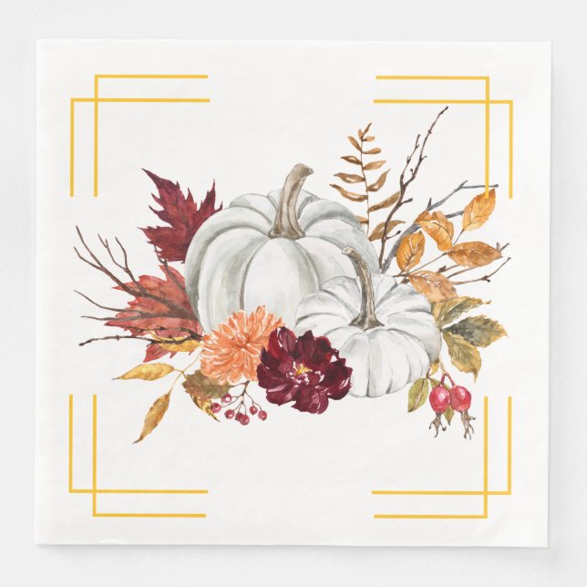 Fall Pumpkins and Florals  Napkin (Front)
