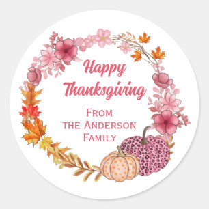 Fall Pumpkins And Flowers Wreath Classic Round Sticker