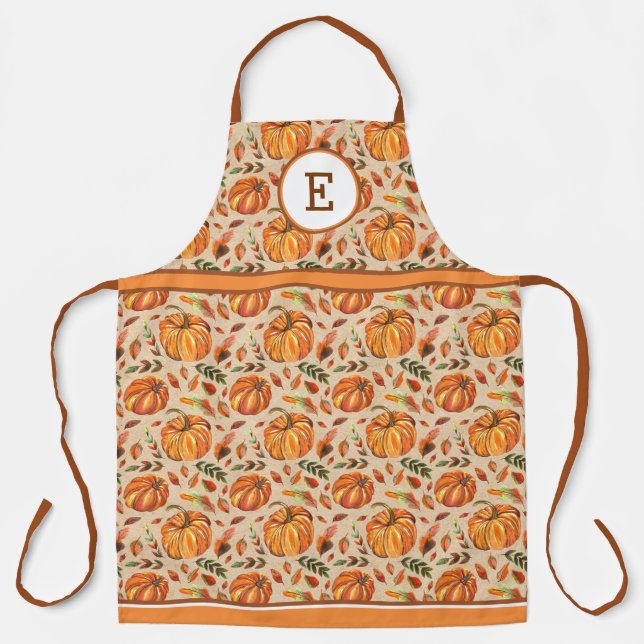 Fall Pumpkins And Leaves Monogrammed Apron (Front)
