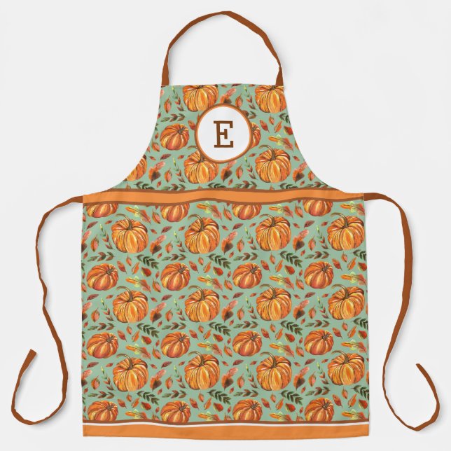 Fall Pumpkins And Leaves Monogrammed Apron (Front)