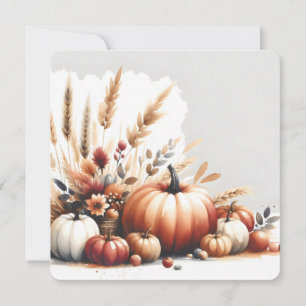 Fall Pumpkins and Wheat Autumn Illustration Invitation