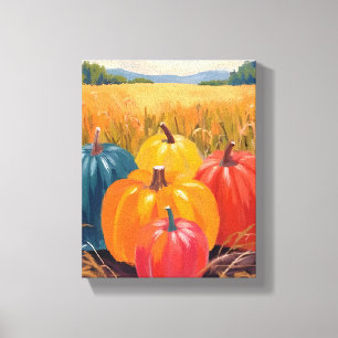 Fall Pumpkins   Autumn Landscape Watercolor Art Canvas Print