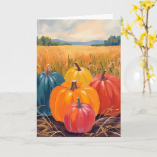 Fall Pumpkins   Autumn Landscape Watercolor Art Card