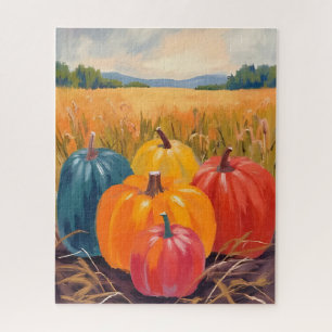 Fall Pumpkins   Autumn Landscape Watercolor Art Jigsaw Puzzle