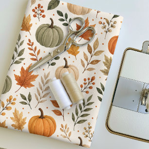 Fall Pumpkins & Autumn Leaves Harvest Pattern Fabric