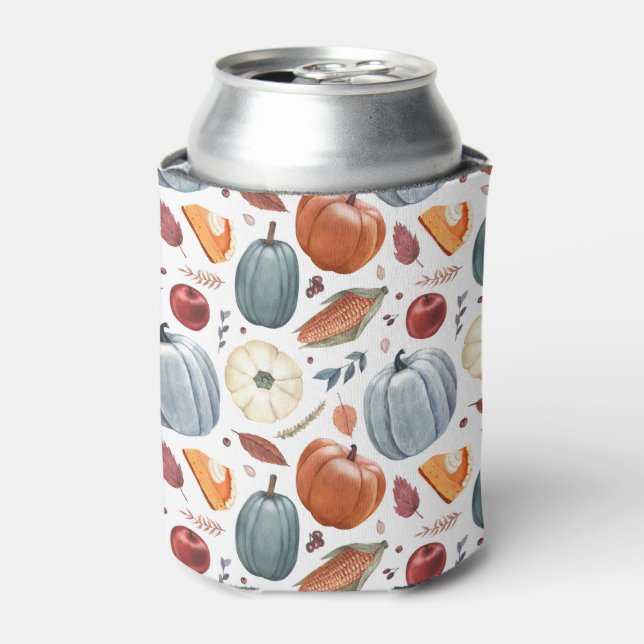 Fall Pumpkins & Autumn Leaves Pattern Can Cooler (Can Front)