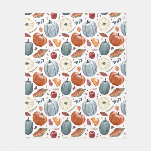 Fall Pumpkins & Autumn Leaves Pattern Fleece Blanket (Front)