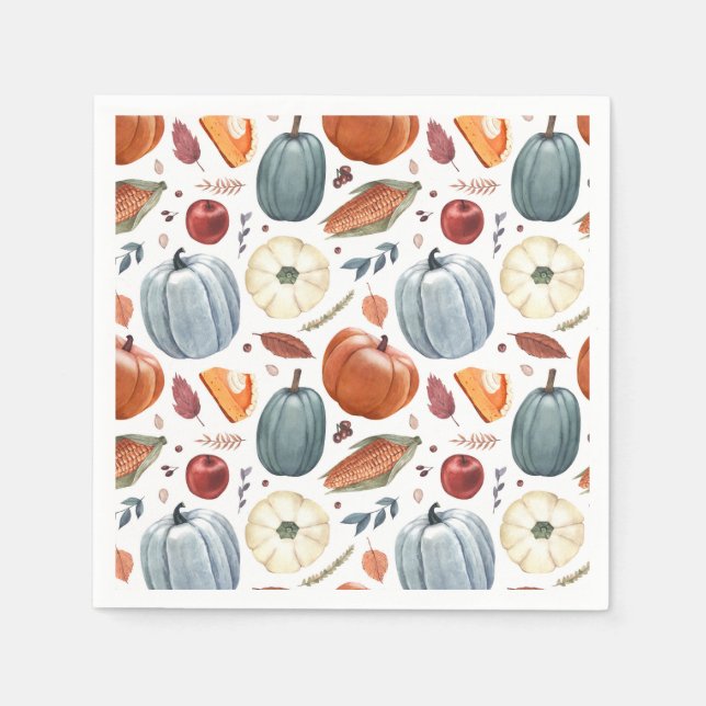 Fall Pumpkins & Autumn Leaves Pattern Napkin (Front)