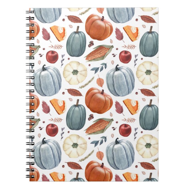 Fall Pumpkins & Autumn Leaves Pattern Notebook (Front)
