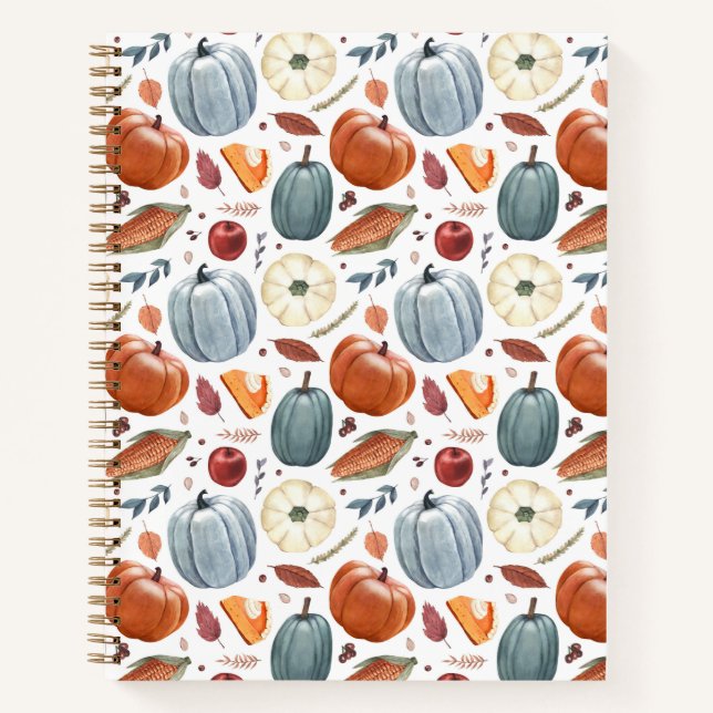 Fall Pumpkins & Autumn Leaves Pattern Notebook (Front)