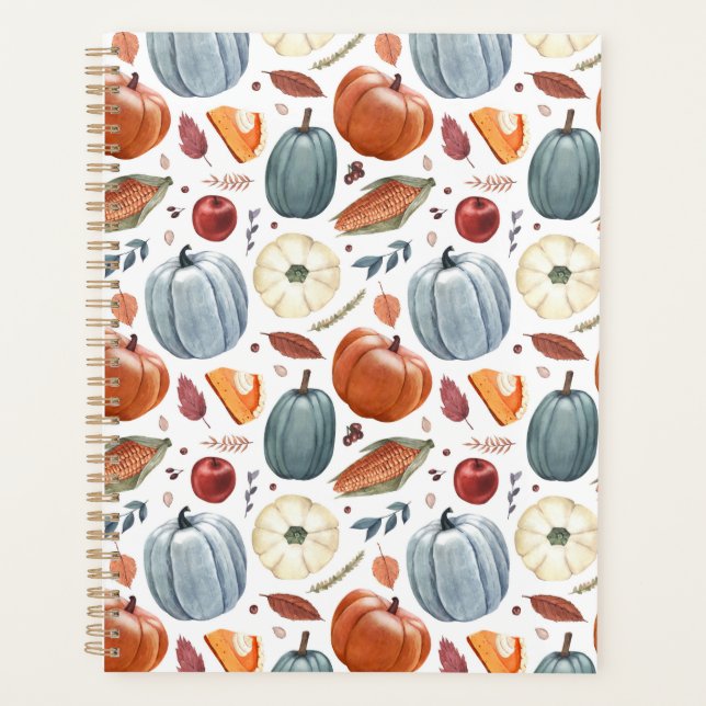 Fall Pumpkins & Autumn Leaves Pattern Planner (Front)