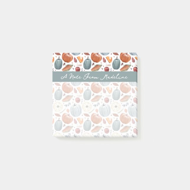 Fall Pumpkins & Autumn Leaves Pattern Post-it Notes (Front)